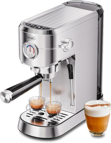 Gevi Cafetera espresso comercial y cafetera profesional de 20 bares con espumador de leche, cafetera espresso de acero inoxidable para el hogar, máquina compacta de capuchino