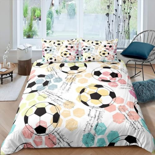 Loussiesd Juego de ropa de cama infantil con diseño de balón de fútbol, transpirable, colorido, estilo grunge, tamaño Super King