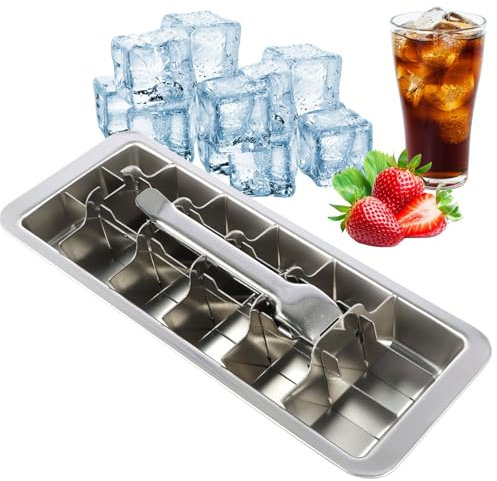 Cubitera de acero inoxidable, 18 ranuras, con palanca, fácil de disolver, molde de acero inoxidable, cuadrado para hacer diferentes cubitos de hielo