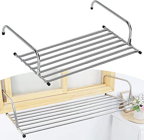 Utdragbart torkställ i rostfritt stål – vikbart torkställ för inomhus- och utomhusbruk för balkong, räcken, fönsterbräda – platsbesparande design för effektiv torkning