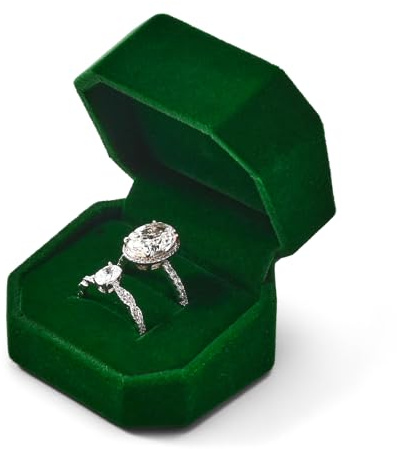 Oirlv Verde Scuro Scatola Anello,Scatola Per Doppia Anello In Velluto Per Fidanzamento San Valentino
