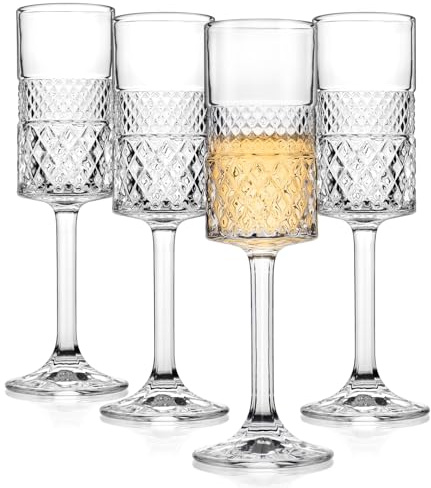 Cambareign Champagne Flutes Set of 4, 7oz Square Champagne Glasses, Lead-free Crystal Champagne Flute Glass, Unique Gift for Birthday, Wedding, Anniversary