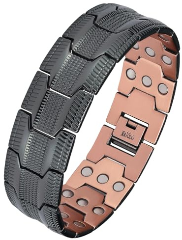 Jecanori Copper Bracelet for Men, Magnetic Bracelet Men with 3500 Gauss Ultra Strength Magnets, Adjustable Length with Removal Tool and Gift Box(Black)