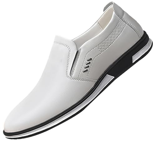 Chaussures de sport en cuir pour homme - Chaussures d'affaires - Semelle souple - Chaussures de mariage - Chaussures de loisirs - Légères - Amortissement - Antidérapantes, Blanc., 40 EU