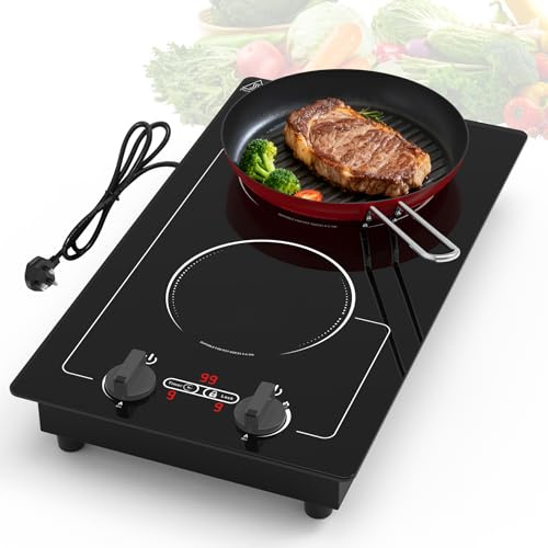 VBGK 2 burner Induction cooktop,110V 2300W double burner hot plate with LED Touch Screen, 9 Power Levels, Kids Lock & Timer, Overheat Protection, knob and touch control Double Induction Cooktop