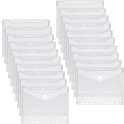 Avernest 20 Piezas Transparente Carpeta A5, Carpeta Fundas Plastico con Cierre de Velcro, Impermeable Archivador A5 para Hogar, Oficina y Escuela (7 Agujeros)