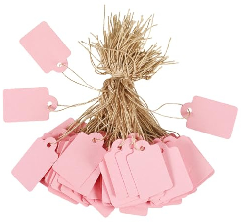 Outus 500 Pack Blank Price Tags Marking White Tags with String Attached Merchandise Writable Hang Label for Selling Jewelry Clothing (Vintage Style,Pink,1.38 x 0.87 Inches)