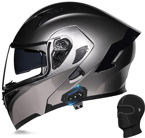 Bluetooth Modular Motorcycle Flip-Up Helmet with Dual Visor DOT-Certified Full-Face Flip-Up Anti-Fog Dual-Visor Helmet Unisex One-Piece Helmet (M-XXL) 57cm-64cm(A,Medium)