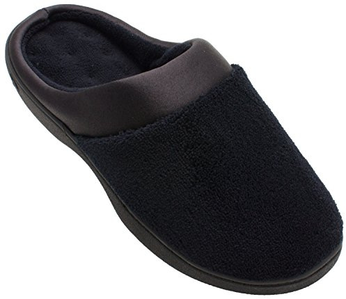 isotoner Tofflor, slip-in-modell, av frotté och satin, med memory foam, dämpad sula, för bekväm användning inne och ute, för kvinnor