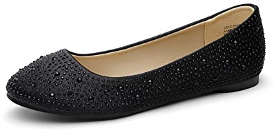 DREAM PAIRS Women's Sole-Shine Black Rhinestone Slip On Ballet Pumps Ballerina Flats Shoes Size 12 US/ 10 UK