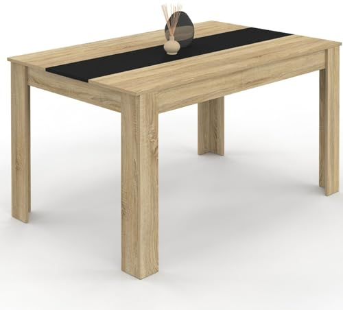 IDMarket – Mesa de comedor rectangular Georgia para 6 personas, imitación de haya y negro, 140 x 90 cm