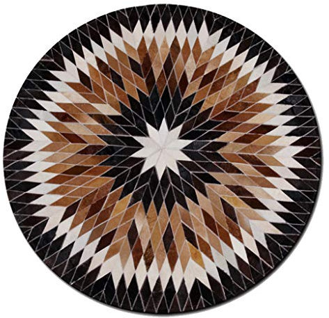 LHNLY-Tappeti Nero e Marrone Tappeto in Pelle di Mucca Patchwork Tondo Pelliccia Moquette per Soggiorno Camera da Letto Design Moderno Geometrica Decorazioni per la casa di Grandi Dimensioni