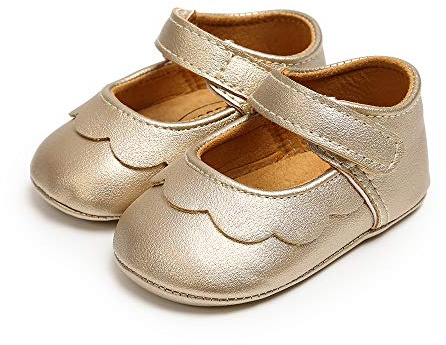 MASOCIO Baby Mary Jane Shoes Infant Anti-Slip Wedding First Walking Shoes Gold 6-12 Months