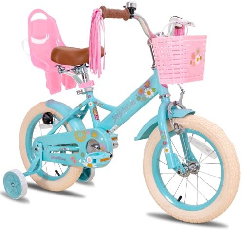 JOYSTAR 16 Inch Kids Bike Little Daisy Girls Bike with Training Wheels Doll Bike Seat Basket & Streamers Princess Kids Bicycle for Girls Toddler of 4-7 Years Toddler Girl Bikes Blue