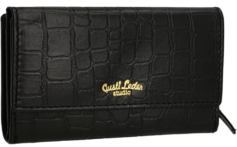 Gusti Leder Damen Geldbörse Gloria – Portemonnaie aus Echtleder, großes Brieftaschenfach, RFID Schutz, klassisches Design, viele Fächer, Schwarz