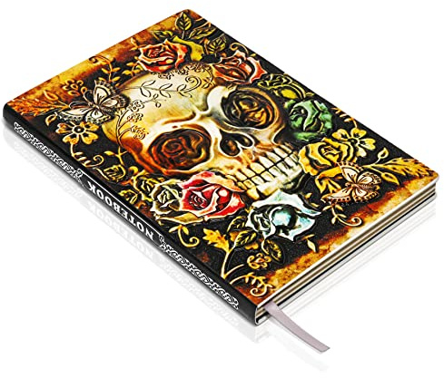 HomWanna Skull Embossed Leather Journal Notebook - 3D Handmade Vintage Notebooks Travel Diary with Lined Paper Antique Leather Sketchbook Writing Journals for Women & Men (A5, Multicolor)
