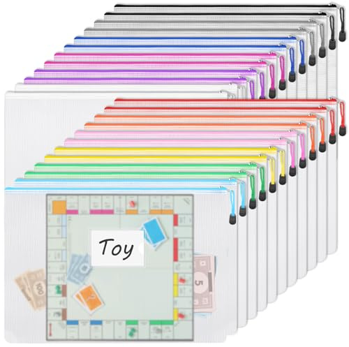 EOOUT 24pcs Mesh Zipper Pouch Bags A3 Extra Large Document Bag with Label Pocket, 16.9x12 Inches, Plastic Zip File Folders, Puzzles, Board Game Storage for Organizing Office Home