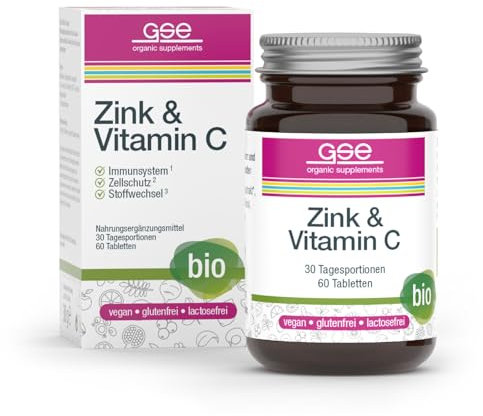 GSE Zink & Vitamin C Complex Bio - Zink Vitamin C Tabletten für Immunsystem & Zellschutz - Rein pflanzliches Zink und Vitamin C, biologischer Anbau - Vegan, Herstellung in Deutschland - 60 Stück