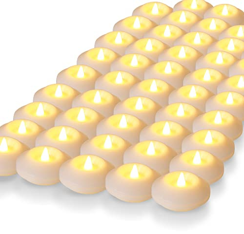 LARDUX Pack of 48 LED Floating Candles - 3 Inch Flameless Plastic Floating Tea Lights for Bathtub Swimming Pool Vase Centerpiece Decoration