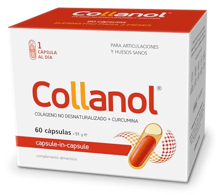 Collanol - una innovación en el cuidado de las articulaciones sanas. Fórmula líquida en cápsula doble. Colágeno 3D + curcumina micelar. (60 cápsulas)