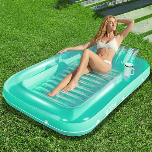 Sloosh Gonflable Bronzage Piscine Chaise Longue Flotteur pour Adultes, 70 x 46/1.78m*1.16m Grand Bain de Soleil Flotteurs de Piscine Lit de Bronzage Gonflable Radeau de Piscine Lounge Floatie