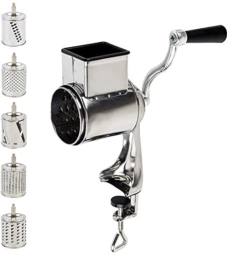 Jolre Edelstahl-Gemüsereibe, Manuelle Edelstahl-Gemüsescheibe, Trommelreibe-Set, Manuelle Kartoffelreibe, Trommelreibe, Küchenmaschine mit 5 Trommeln