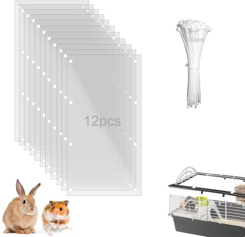 PeSandy Forros de protección para jaula de conejo, protectores contra la orina para jaulas, paquete de 12 forros transparentes de borde de jaula para conejo conejillo de indias hámster erizo (30x15cm)