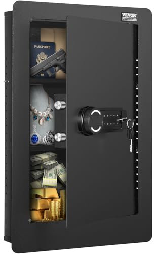 VEVOR 3-stufiger Waffentresor Wandtresor Safe, 3 herausnehmbaren Regalen 6 Schlüsselhaltern LED-Licht Vibrationsalarm, Tastenfeld und Schlüssel, für Langwaffe Pässe Schmuck Bargeld wichtige Dokumente