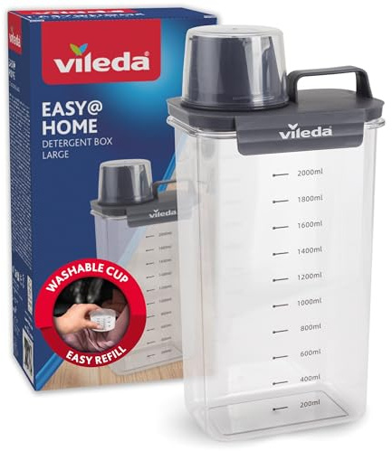 Vileda Boîte à lessive 2300 ml grise - Rangement pratique pour la lessive en poudre - Avec verre doseur pour un dosage précis - Hermétique et peu encombrant