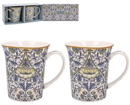 The Leonardo Collection Lodden Lot de 2 tasses à thé et café William Morris pour boissons chaudes | Tasses en porcelaine fine imprimées pour la cuisine et la maison | Tasses en céramique réutilisables