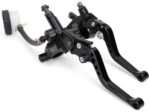 WODHMIEY 1 Paar Universal Motorrad Bremshebel und Kupplungshebel Set 7/8 (22 mm) – Hydraulischer Hauptzylinder mit Bremsflüssigkeitsbehälter, Retro Design, 6-fach Verstellbar, Für Scooter, Dirt Bikes