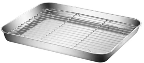 Lurrose Foglio bakeware teglia Telaio da forno teglia per tacchino teglia in acciaio inox con griglia teglia da forno per tostapane Acciaio inossidabile Silver
