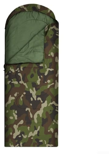 Sac de couchage d'extérieur toutes saisons avec motif camouflage, coque imperméable, fermeture éclair double face et tissu polyester respirant, idéal pour le camping et l'intérieur (0,95 kg (180 + 30