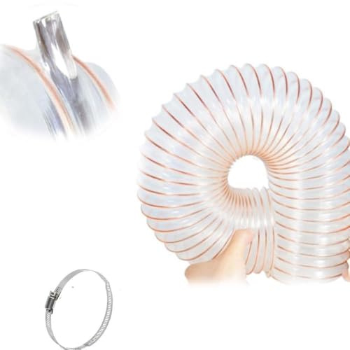 ZIUSFAC Flexibel Vakuumschlauch PU Absaugschlauch Mit Schlauchschellen Staubsammelschlauch Ø 25mm 100mm Förderschlauch Transparenter Lüftungsschlauch Länge 1-10m(300cm(9.8ft),60mm(2.4in))