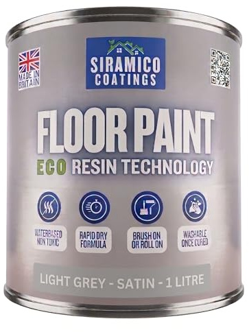 SIRAMICO COATINGS Floor Paint | 1 Litre | Satin | Water-Based Quick-Dry Formula - Non-Toxic, No-VOC, Durable Coating for Concrete, Brick, Stone & Wood Floors (Grey)