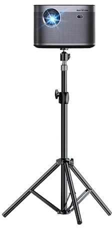 Gwezmxs Soporte Proyector Portatil Tripode, Rosca de 1/4 Pulgadas, Altura Ajustable 50 – 80 cm, Color Negro con Bola Giratoria 360°
