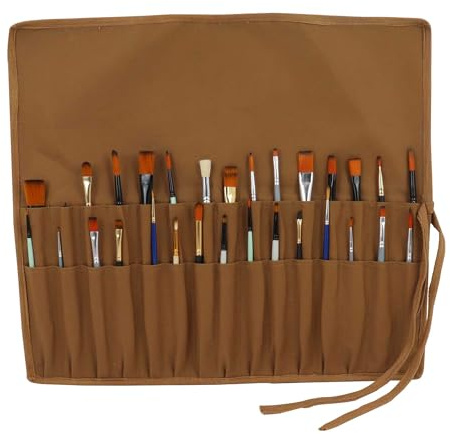 Liquidraw Soporte para pinceles de pintura de lona con 30 bolsillos, color marrón, bolsa de almacenamiento enrollable para pinceles, estuche ideal para almacenamiento de pinceles y herramientas de