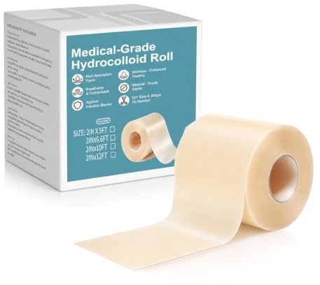 PHYNDR 1 PCS Apósito hidrocoloidal,rollo autocortado de 5 cm x 3,6 m, parche grande de vendajes hidrocoloides para heridas, vendaje impermeable, invisible, esencial para el hogar, autoadhesivo