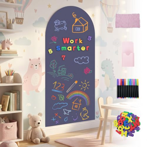 Lnopever Arch Magnetic Wall Decal 120x42cm, Self Adhesive Magnetic Chalkboard for Wall with 79pcs Letters and Numbers, 12 Liquid Pens, Magnet Board for Kids Playroom Home School