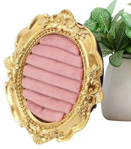 Generico Portaanelli,Organizer Vintage Con Cornice Ovale Dorata,Espositore Per Gioielli Orecchini E Anelli - Per Fidanzamento Cerimonia Compleanno Casa Soggiorno Toeletta Mensola Donna Lei