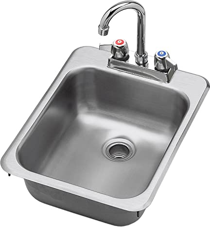 Krowne HS-1317 Single Compartment Drop-in Hand Sink with Center Deck-Mount Gooseneck Faucet and Ceramic Valve for Commercial Restaurant Kitchen | 13W x 17-1/2D x 6-3/8H Overall, Stainless Steel, NSF