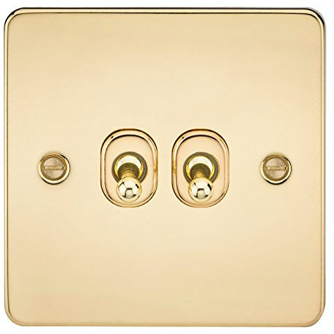 Knightsbridge FP2TOGPB FPAV2TOGPB Flat Plate 10A 2G 2 Way Toggle Switch-Polished Brass