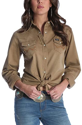 Wrangler Damen Langärmeliges Westernhemd mit Druckknöpfen Vorne Bluse, Rawhide, XX-Large