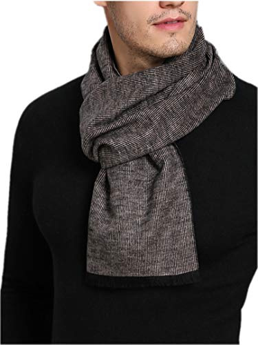 Prettystern Bufanda reversible de seda para hombres con efecto Fleece cálido como negro Beige a rayas Zs15
