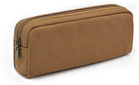 DOBMIT Pencil Pen Case, Canvas Pencil Pouch Big Capacity Pen Bag with Zipper Durable Stationary Storage Bag for Adult Students Officers-Brown