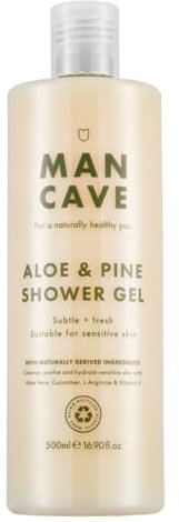 ManCave Gel de Ducha Hombre de Aloe y Pino, 500 ml – Gel de Baño para Pieles Sensibles, Formulación Natural, Sin Sulfatos, Vegana – Envase de Plástico Reciclado