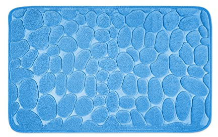WohnDirect Badezimmerteppich mit Memory Foam - Rutschfester Badteppich - Badematte waschbar & schnelltrocknend auch ideal als Duschvorleger - Badvorleger 60 x 100 cm - Blau