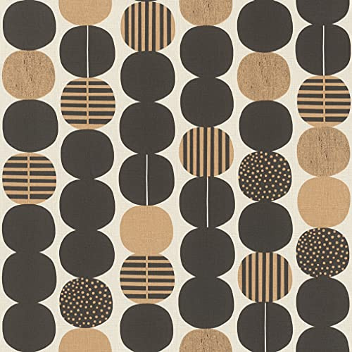 Rasch Wallpaper 539738 - Amazing Graphic Non-Woven Wallpaper with Circles in Black and Gold on Cream White Background with Light Structure - 10.05 m x 53 cm (L x W) Wallpaper