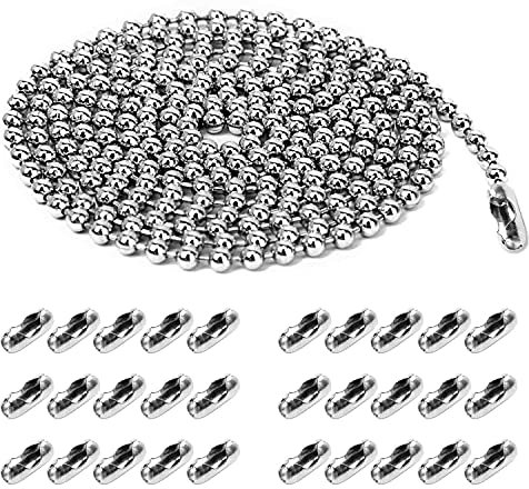 TEEUCNY Chaîne à Billes en Acier Inoxydable, 10M Inoxydable Chaîne Boule, Chaîne Boule 2,4 mm Chaîne d'Extension Perlée Chaîne à Rouleaux Perlée et 50 Connecteurs Assortis pour Pendentif DIY Collier