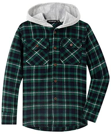 Spring&Mot pojkar långärmad rutig huva skjorta button-down flanellskjorta för barn